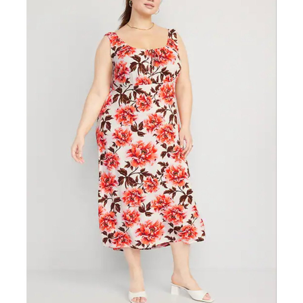 Old Navy Waist-Defined Sleeveless Printed Crepe Midi Dress Size 4X Plus Floral